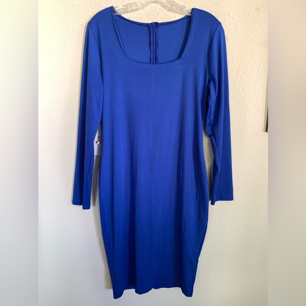 Long Sleeve Square Neck Bodycon Midi Dress